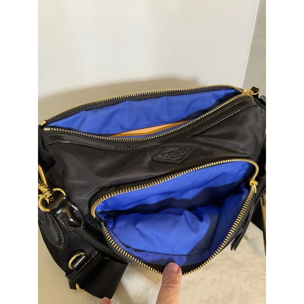 MZ Wallace Chelsea Crossbody Black Purse Bag travel ripstop nylon Gold